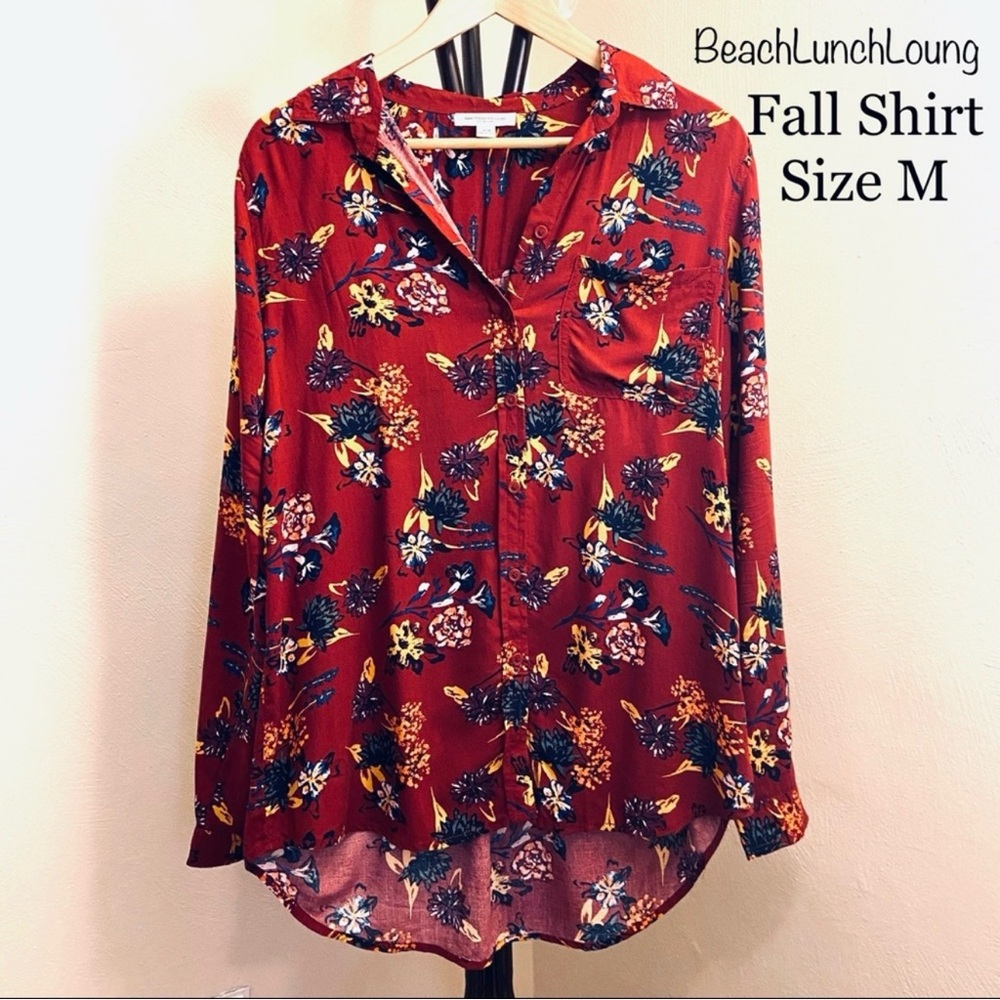 Floral Button Down Shirt Viscose Top Tunic Lightweight